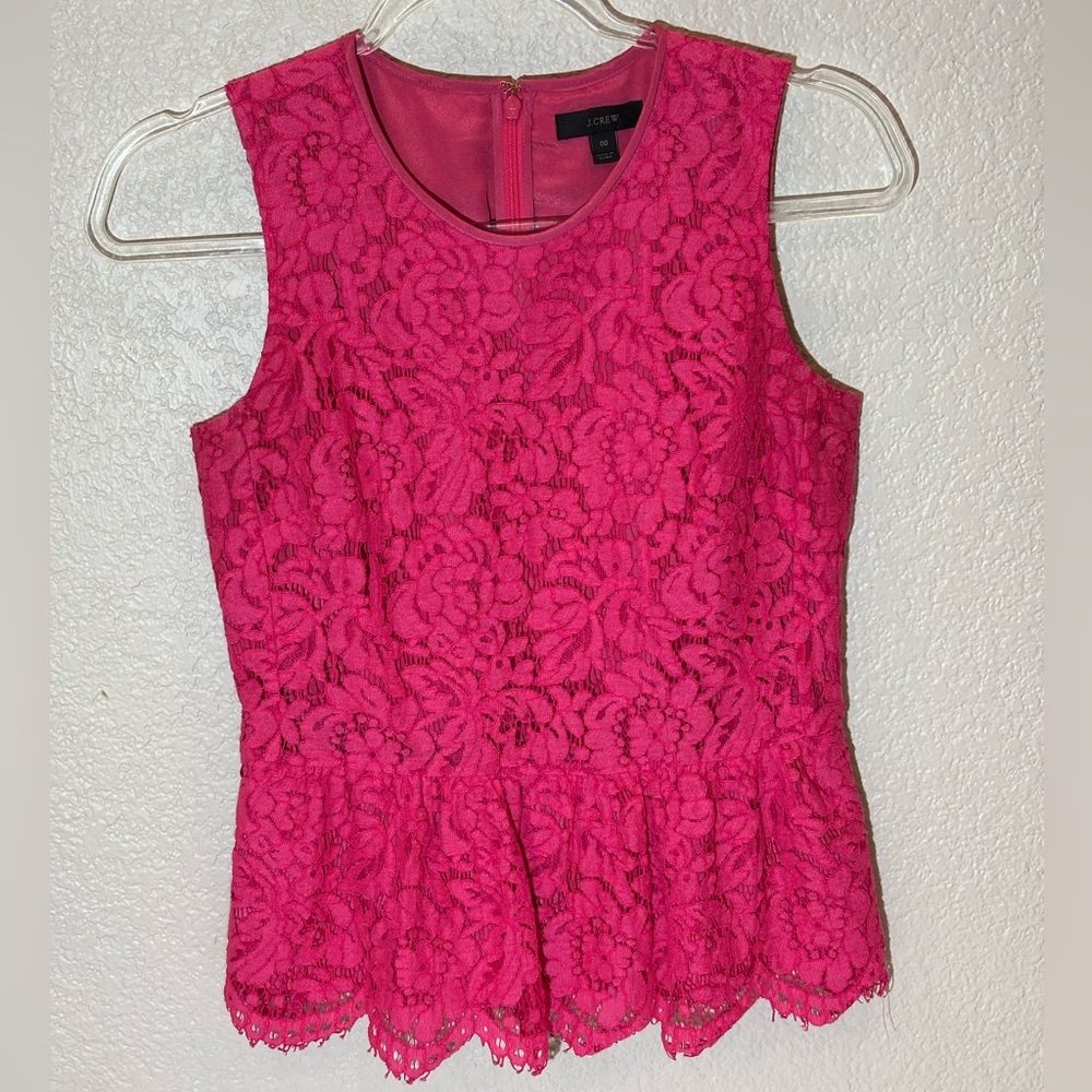 J. Crew Pink Lace Peplum Blouse Sleeveless Floral Lace Top Size 00